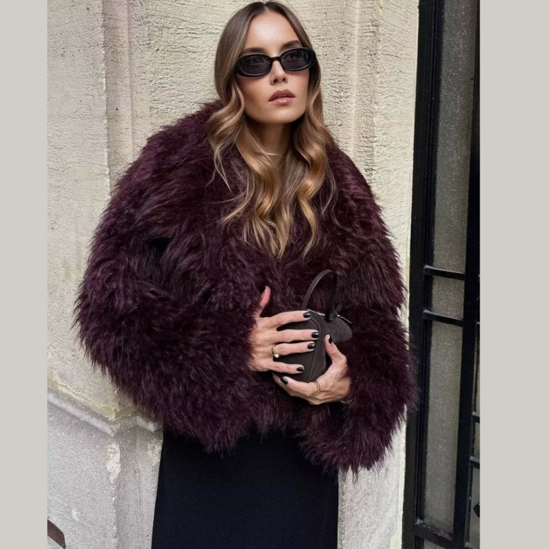 " Womens Faux Fur Coats Cropped Fluffy Overcoat for Winter  "